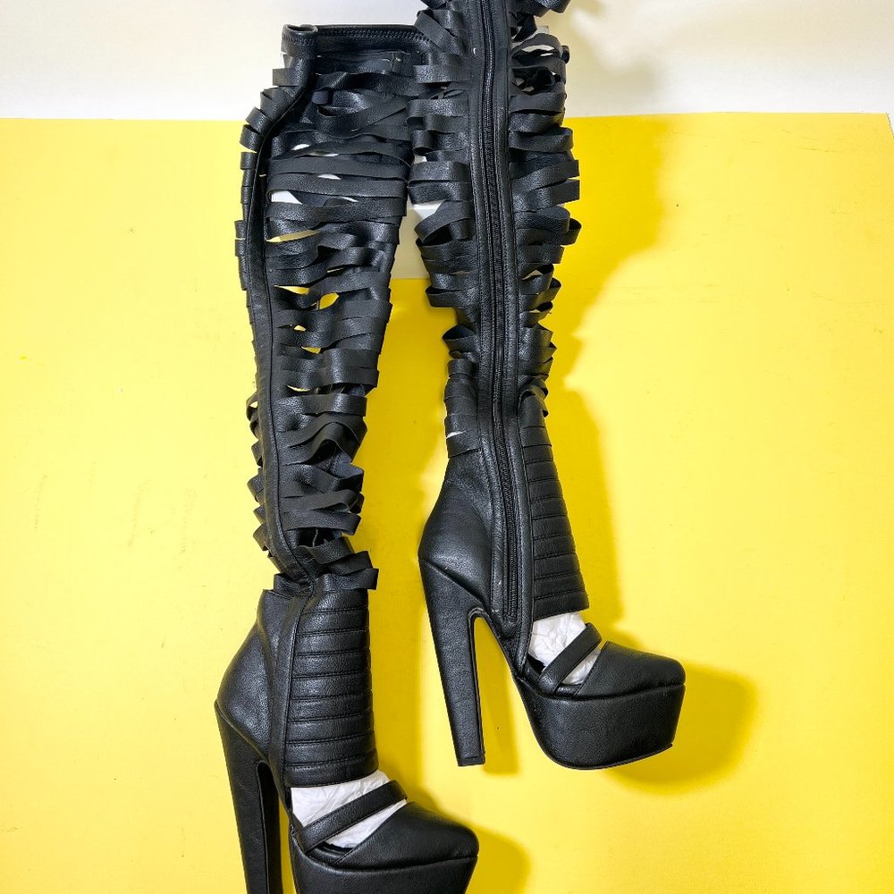 NIB Jeffrey Campbell Gashed, Black Thigh High Boots